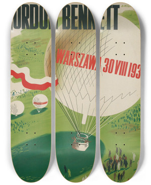 Triptych art skateboard deck of Antoni Wajwd Gordon Bennett Warszawa 30 Viii 1936 by Antoni Wajwod (1905-1944)
