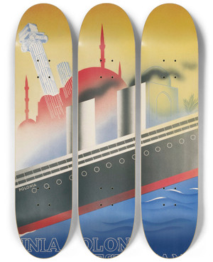 Triptych art skateboard deck of Zygmunt Glinicki Linia Polono Palestinean La Palestina Grecia I Turcia by Zygmunt Glinicki (1898-1940)