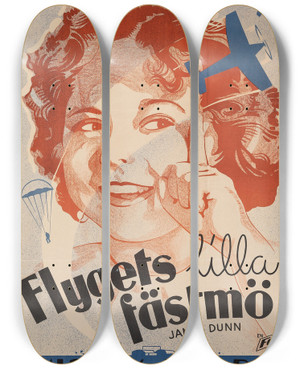 Triptych art skateboard deck of Eric Rohman Bright Eyes by Eric Rohman (1891-1949)