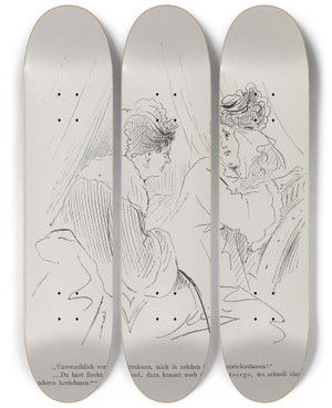 Triptych art skateboard deck of Karel Klic Bilderbuch Fur Hagestolze Pl064 by Karel Klic (1841-1926)