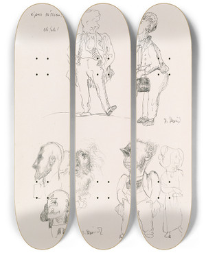 Triptych art skateboard deck of Pierre Puvis De Chavannes Les Caricatures De Puvis De Chavannes Pl25 by Pierre Puvis De Chavannes (1824-1898)