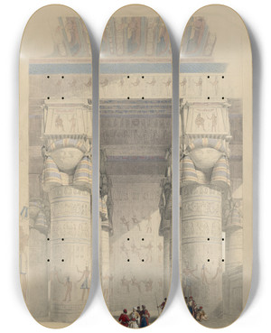 Triptych art skateboard deck of David Roberts View From Under The Portico Of The Temple Of Dendera Dandara by David Roberts (1796-1864)