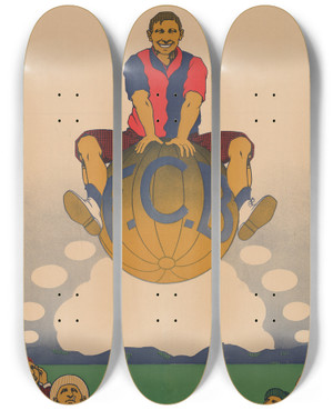 Triptych art skateboard deck of Rudolf Drrwang Fcb_1 by Rudolf Durrwang (1883-1936)
