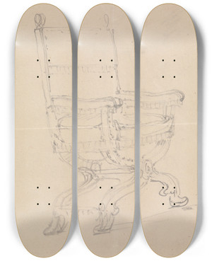 Triptych art skateboard deck of Robert Smirke Study Of A Chair by Robert Smirke (1752-1845)