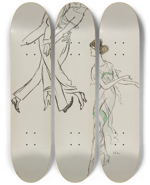 Triptych art skateboard deck of Georges Goursat Sem Mme Heeren Isadora Duncan by Georges Goursat (Sem) (1863-1934)