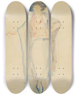 Triptych art skateboard deck of Edvard Munch Stende Kvinne Med Hatt Lali Horstmann by Edvard Munch (1863-1944)