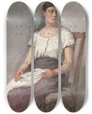 Triptych art skateboard deck of Hendrik Valkenburg Zittend Meisje by Hendrik Valkenburg (1826-1896)