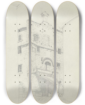 Triptych art skateboard deck of Friedrich Wilhelm Ludwig House In Viterbo by Friedrich Wilhelm Ludwig (1828)
