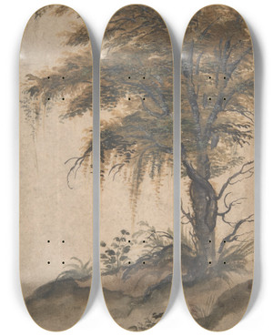 Triptych art skateboard deck of Marten Van Valckenborch Study Of A Tree by Marten Van Valckenborch (1534-1612)