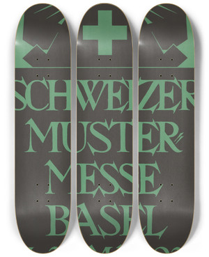 Triptych art skateboard deck of Robert Stcklin Schweizer Mustermesse Basel 1727 Mai 1924 by Robert Stocklin (1889-1931)