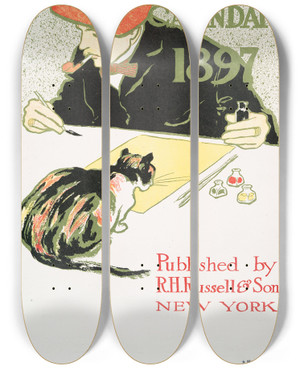 Triptych art skateboard deck of Edward Penfield Posters Calendar 1897 by Edward Penfield (1866-1925)