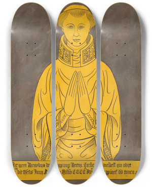 Triptych art skateboard deck of Daniel Lysons Brass Plate For Richard De Thorp From Stanwell Church by Daniel Lysons (1762-1834)