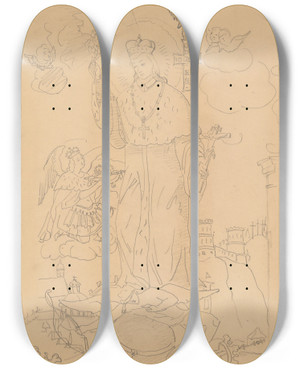 Triptych art skateboard deck of Jzef Simmler Wity Kazimierz Krlewicz Rysunek Wedug Ryciny Franciszka Wacawa Balcewicza Z 1749 Roku by Jozef Simmler (1823-1868)