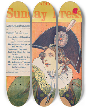 Triptych art skateboard deck of George Reiter Brill Philadelphia Sunday Press June 2Nd by George Reiter Brill (1867-1918)