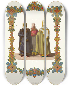 Triptych art skateboard deck of Fedor Grigoryevich Solntsev Nariad Pozhilykh Zhenshchin Goroda Torzhka by Fedor Grigoryevich Solntsev (1801-1892)