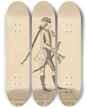 Triptych art skateboard deck of Mary Darly The Lilly by Mary Darly (1756-1779)