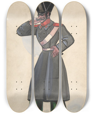 Triptych art skateboard deck of Sergey Yurievich Sudeikin Soldat by Sergey Yurievich Sudeikin (1882-1946)