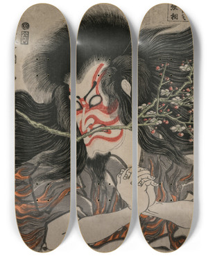 Triptych art skateboard deck of Utagawa Kunisada Toyokuni Iii Ichikawa Danjuro Vii As Kan Shojo In The Mt Tenpai Scene From The Series Famous Kabuki Plays by Utagawa Kunisada (Toyokuni III) (1786-1865)