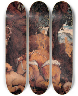Triptych art skateboard deck of Jacopo Bassano The Good Samaritan by Jacopo Bassano (1510-1592)