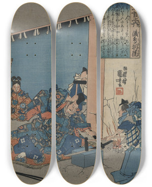 Triptych art skateboard deck of Utagawa Kuniyoshi Gotobain by Utagawa Kuniyoshi (1797-1861)