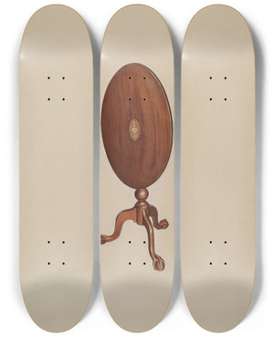 Triptych art skateboard deck of Dorothy Handy Tilt Top Table by Dorothy Handy