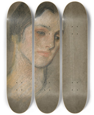 Triptych art skateboard deck of Edwin Austin Abbey Portrait Of An Unidentifiedwoman_1 by Edwin Austin Abbey (1852-1911)