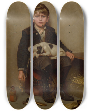 Triptych art skateboard deck of John George Brown Shoeshine Boy by John George Brown (1831-1913)
