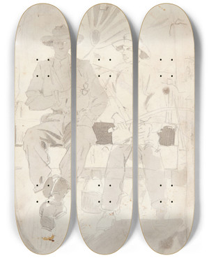 Triptych art skateboard deck of Winslow Homer Two Men In An Army Wagon by Winslow Homer (1836-1910)