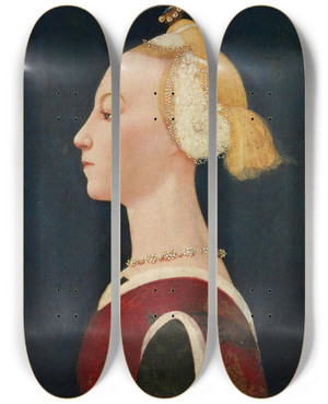 Triptych art skateboard deck of Master Of The Castello Nativity Portrait Of A Woman by Master Of The Castello Nativity (1445-1475)
