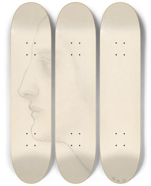 Triptych art skateboard deck of Kahlil Gibran Profile Of Awoman by Kahlil Gibran (1883-1931)