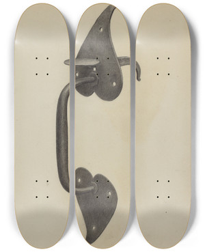 Triptych art skateboard deck of Jack Staloff Pa German Door Handle by Jack Staloff