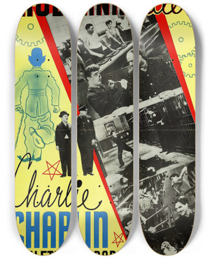 Triptych art skateboard deck of Eric Rohman Modern Times by Eric Rohman (1891-1949)