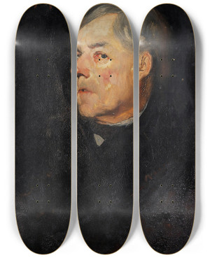 Triptych art skateboard deck of Eilif Peterssen Study Of An Old Man by Eilif Peterssen (1852-1928)