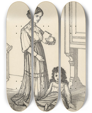 Triptych art skateboard deck of Willem Pothast Vrouw En Zittend Meisje by Willem Pothast (1877-1916)