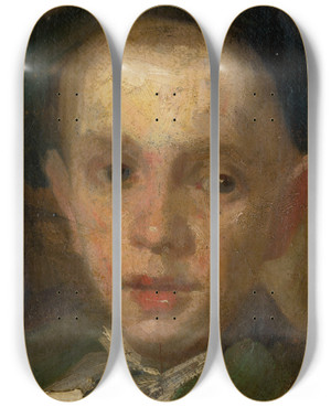 Triptych art skateboard deck of Udovt Pitthordt Head Of A Boy_1 by udovt Pitthordt (1860-1946)