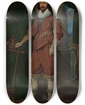 Triptych art skateboard deck of Daniel Mytens Charles I 16001649 King Of England by Daniel Mytens (1590-1647)