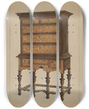 Triptych art skateboard deck of Isadore Goldberg Highboy_2 by Isadore Goldberg