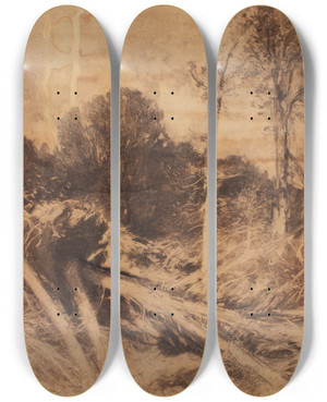 Triptych art skateboard deck of August Schaeffer Von Wienwald Baumstudie_1 by August Schaeffer Von Wienwald (1833-1916)