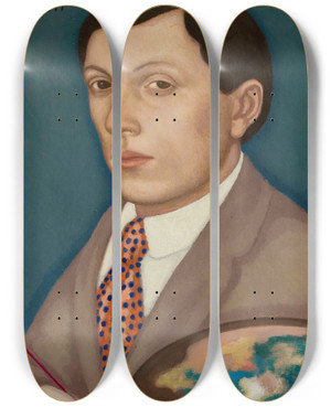 Triptych art skateboard deck of Eugeniusz Zak Selfportrait by Eugeniusz Zak (1884-1926)