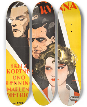 Triptych art skateboard deck of Eric Rohman Three Loves by Eric Rohman (1891-1949)