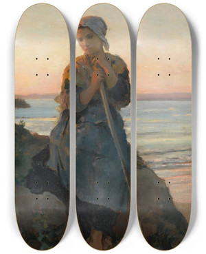 Triptych art skateboard deck of Jules Breton Bergre De Douarnenez by Jules Breton (1827-1906)