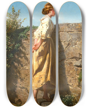 Triptych art skateboard deck of Filippo Palizzi Over The Wall by Filippo Palizzi (1818-1899)