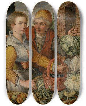 Triptych art skateboard deck of Joachim Beuckelaer Vegetable Seller by Joachim Beuckelaer (1530-1574) Triptych art skateboard deck of Joachim Beuckelaer Vegetable Seller by Joachim Beuckelaer (1530-1574)
