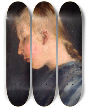 Triptych art skateboard deck of Venny Soldanbrofeldt Portrait Of Sister by Venny Soldan-Brofeldt (1863-1945)