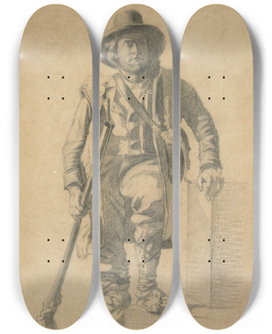 Triptych art skateboard deck of Petrus Van Der Velden A Mountaineer by Petrus van der Velden (1837-1915)