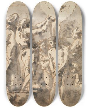 Triptych art skateboard deck of Giovanni Domenico Tiepolo The Baptism Of Christ With Saint John Without His Cross In Profile To The Right by Giovanni Domenico Tiepolo (1727-1804)