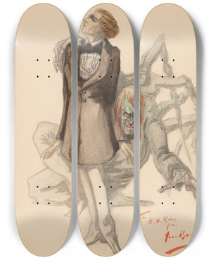 Triptych art skateboard deck of John Barrymore Selfportrait by John Barrymore