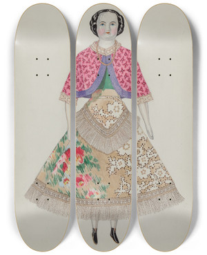 Triptych art skateboard deck of Edith Towner Doll Hattie by Edith Towner (20-)