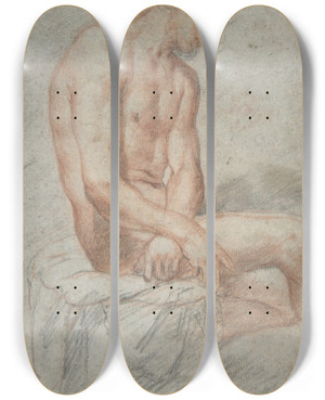 Triptych art skateboard deck of Juan Carreo De Miranda Study Of A Seated Male Figure by Juan Carreo de Miranda (1614-1685)