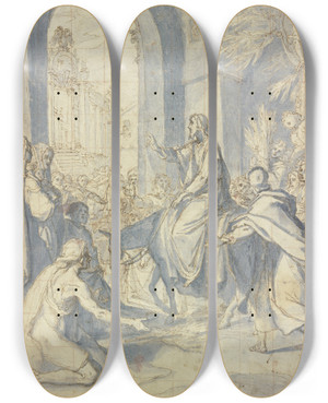 Triptych art skateboard deck of Cigoli Ludovico Cardi Einzug Christi In Jerusalem by Cigoli (Ludovico Cardi) (1559-1613)